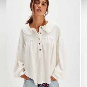 Free People White Button-Up Top